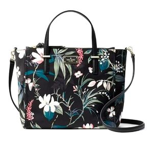 Kate Spade Black & White Floral Wilson Road Botanical Alyse Satchel Purse
